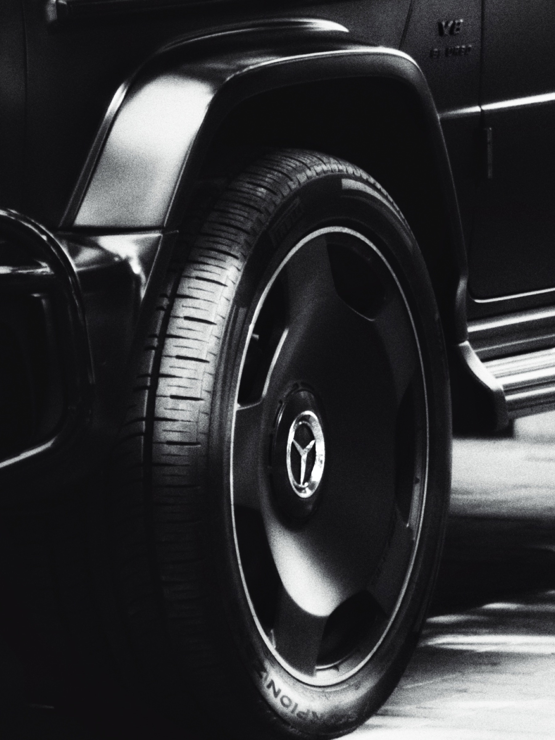 Black and white macro study of a car wheel